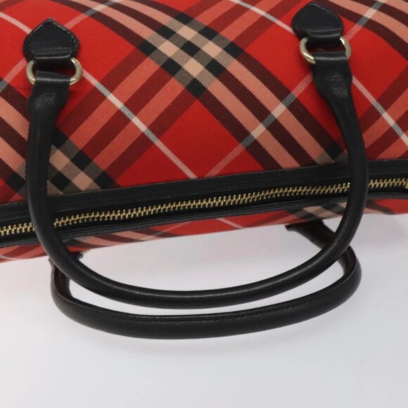BURBERRY Nova Check Blue Label Hand Bag Nylon Leather Red Black gold Auth EC765 - Picture 8 of 16